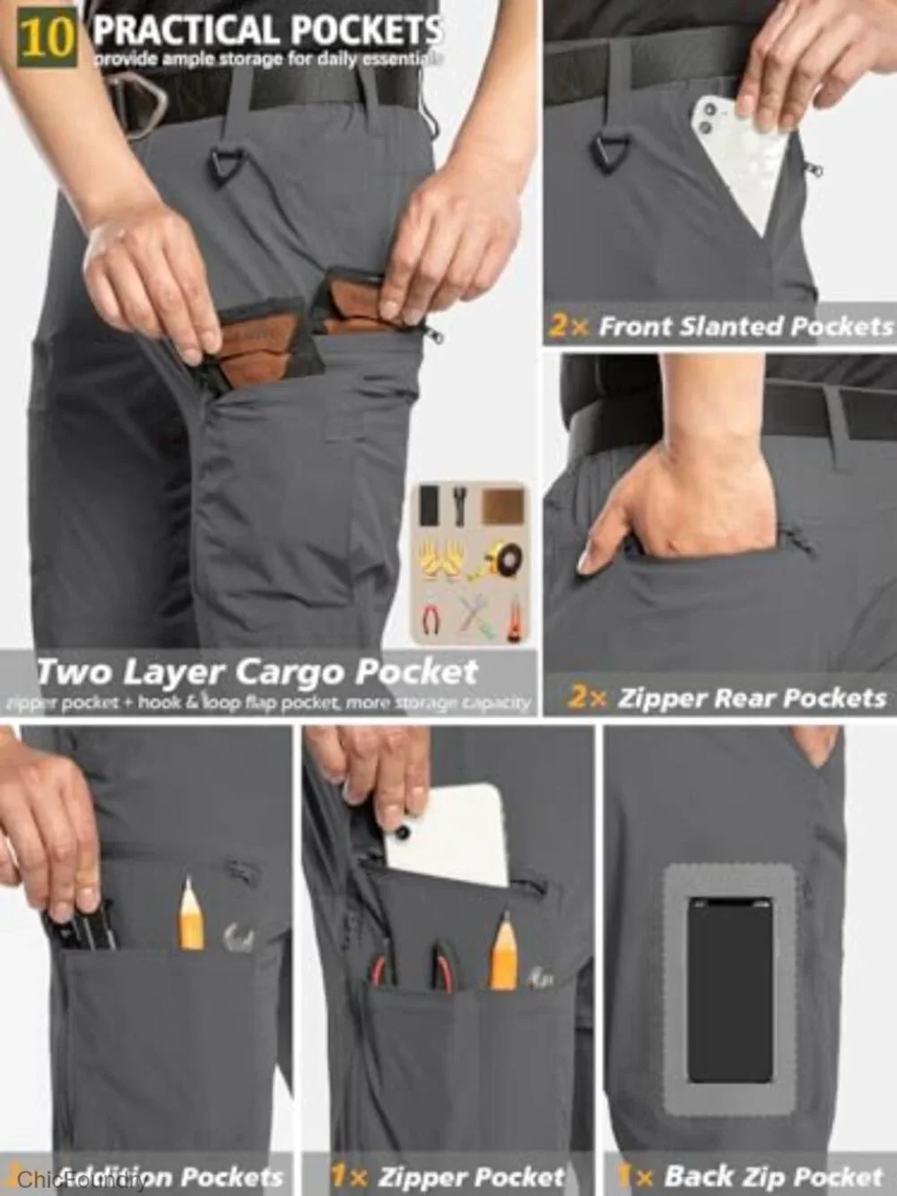 Men's Quick Dry Hiking Cargo Pants Water-Resistant Flex Lightweight Nylon